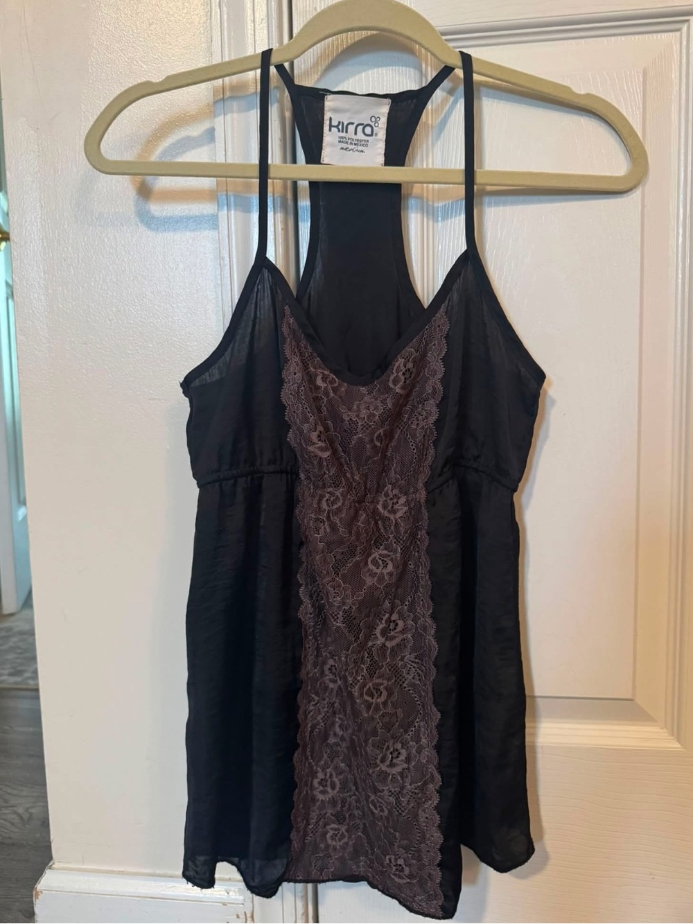 Kirra Black Camisole with Brown Lace Accent